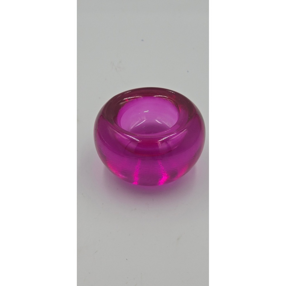 Crate & Barrel Heavy Pink Art Glass Votive Tealight Candle Holder Chunky Vtg